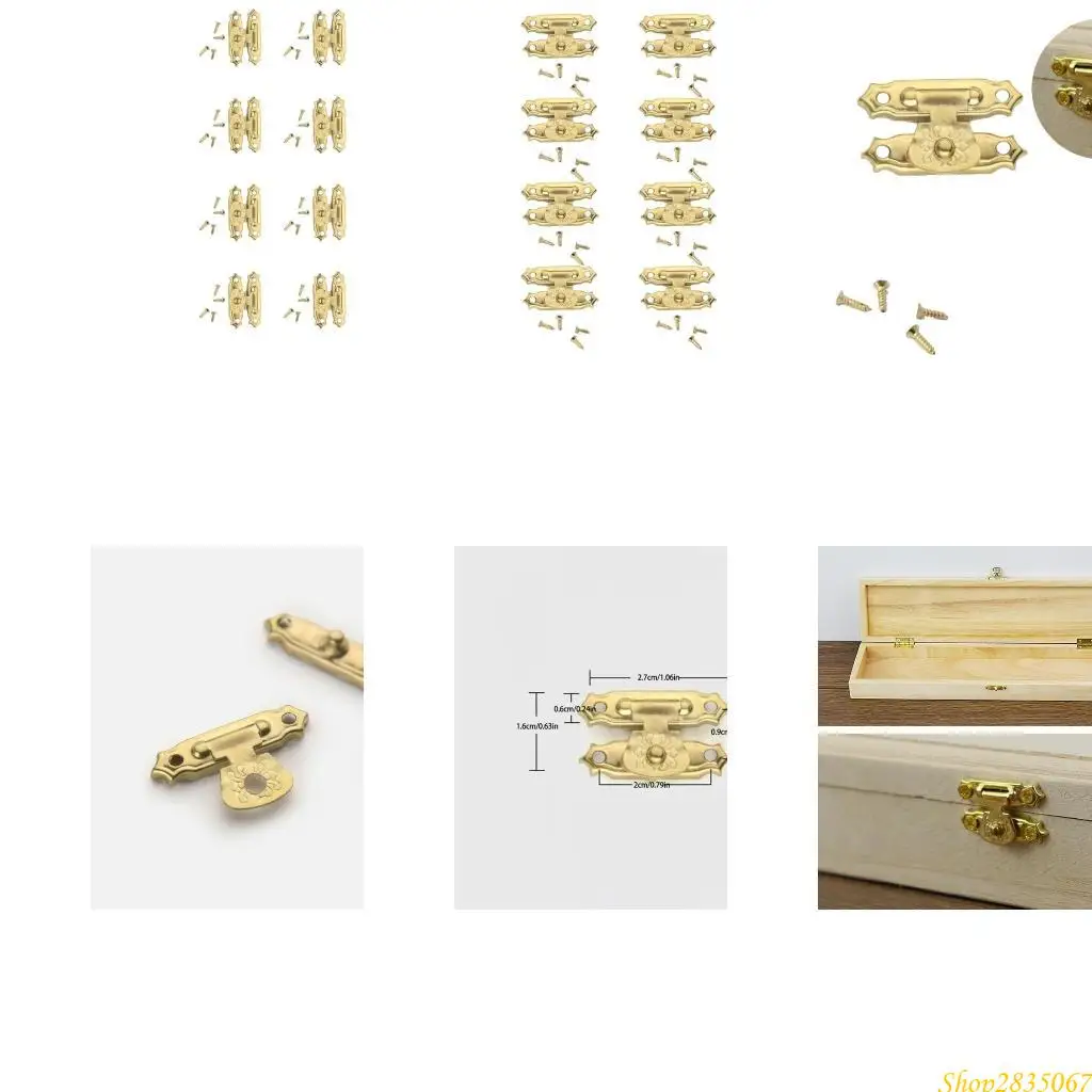 8pcs Multipurpose Antique Decorative Hasp Latches and Hinges Set for Jewelry Box and Box With Screws Decoration 831F