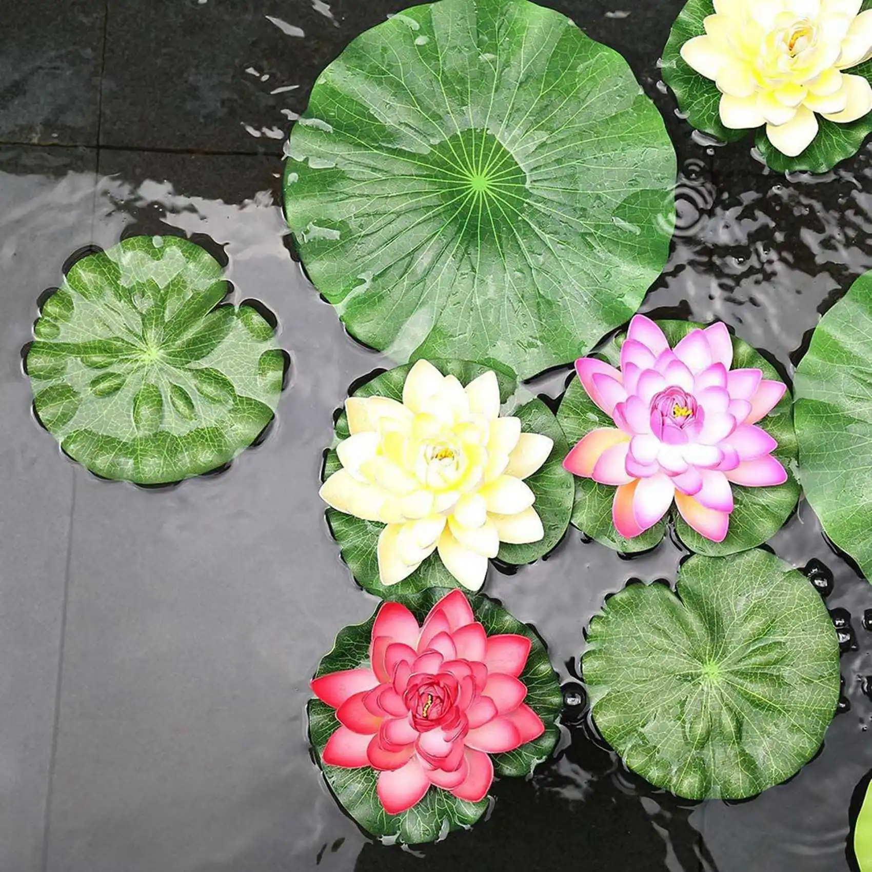 45 Pieces 5 Kinds Artificial Floating Foam Lotus Leaves Lily Pads Fake Foliage Pond Decor For Pool Aquarium Decoration-AT30