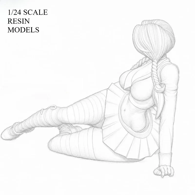 1/24 Scale Die Cast Resin Figure Assembled Model Kit Double Ponytail Girl Miniature Diorama Toy Unassembled and Unpainted
