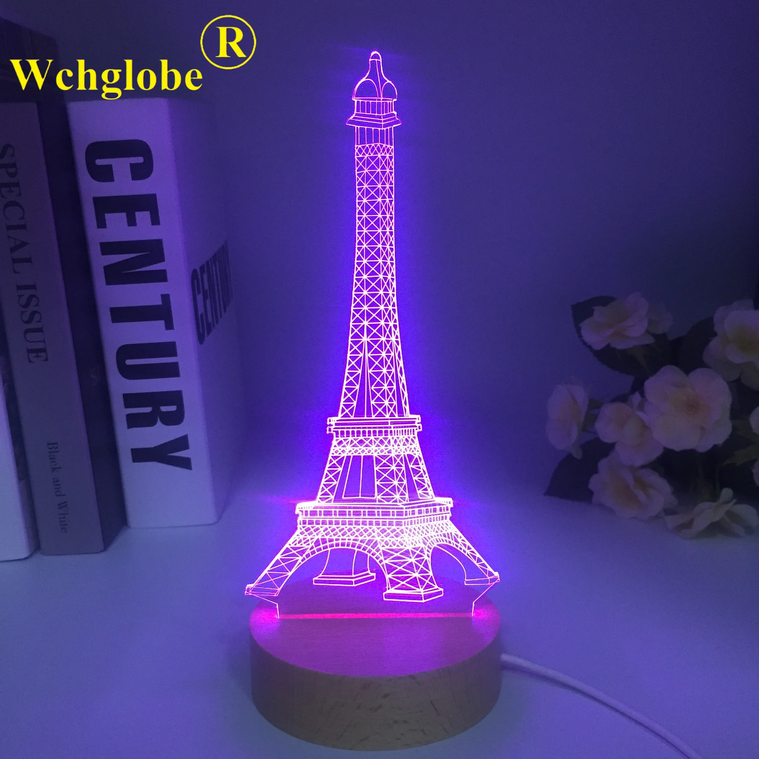 Eiffel Tower Led Night Light Colors Changing Kids Bedroom Nightlight Wooden Gift for Birthday Bedroom Decor Table 3D Lamp Gifts