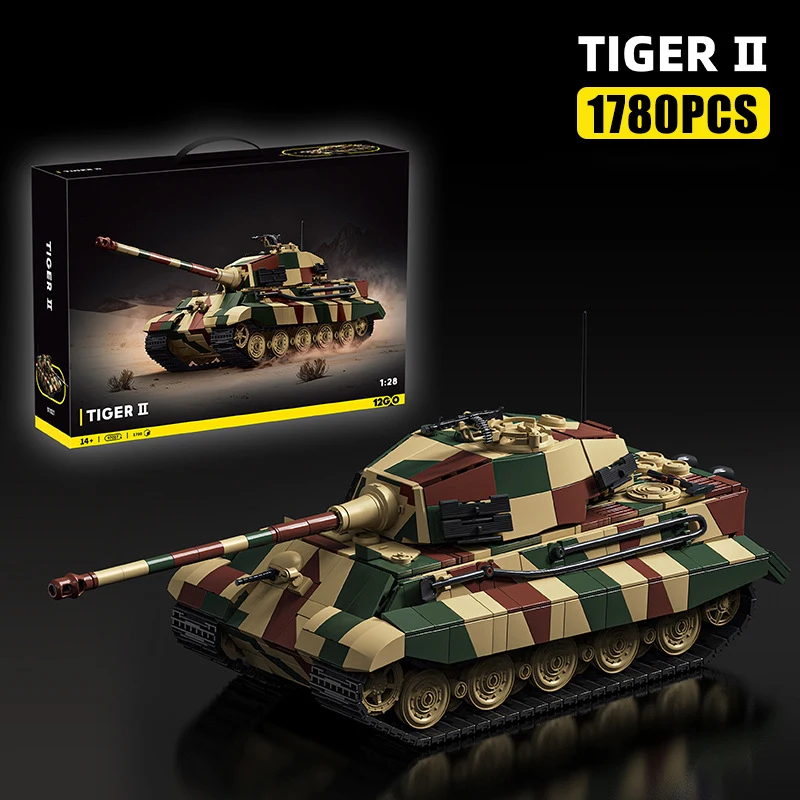 

1780 деталей, техническая модель немецкого тяжелого танка Тигр II времен Второй мировой войны, конструктор MOC, камуфляжный танк, сборная модель, игрушка-оружие, подарок для мальчика