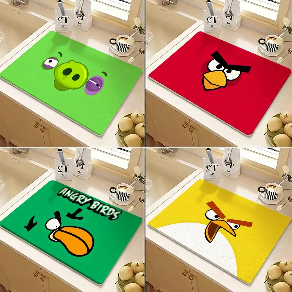 A-Angry Birds Game Floor Mat Diatomite Floor Mat Fast Drying Odor Resistant Non Slip Bath Kitchen Mat