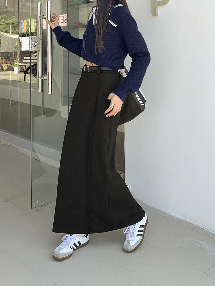 S-XL 2Colors Women Straight Long Skirt Autumn Winter 2022 Korean Style High Waist Back Split Suit Long Skirts Female(75054