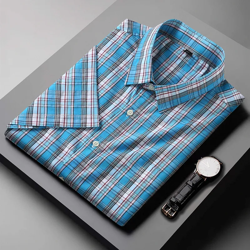 

Summer Spring Men short Sleeve Shirts plus size 10XL 12XL 11XL plaid striped casual simple cotton classic casual Shirts 170KG