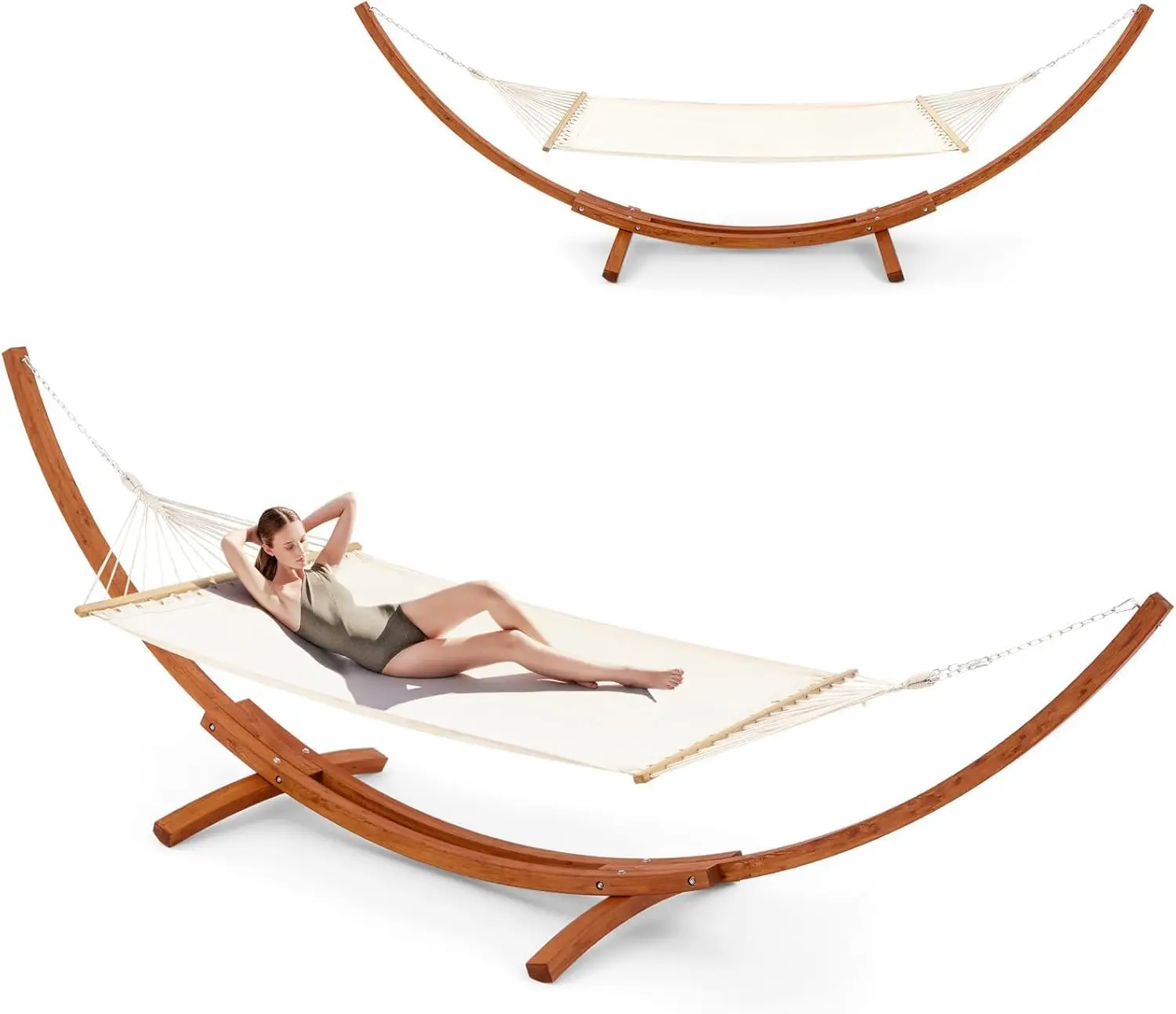 13 Ft Hammock With Stand Heavy Duty Hammock Stand 2 Person Heavy Large Hammock Bed For Porch Patio Balcony Garden Backyard Load 550lbs White Yellow