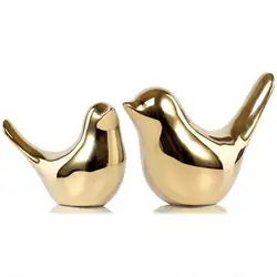 Golden Bird Figurines Modern Ceramic Bird Statues Animal Sculpture Home Decor Crafts for Living Room, Bedroom, Office Desktop