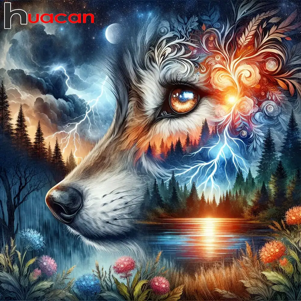 Huacan Diamond Painting Wolf Animal Full Square Round Diamon