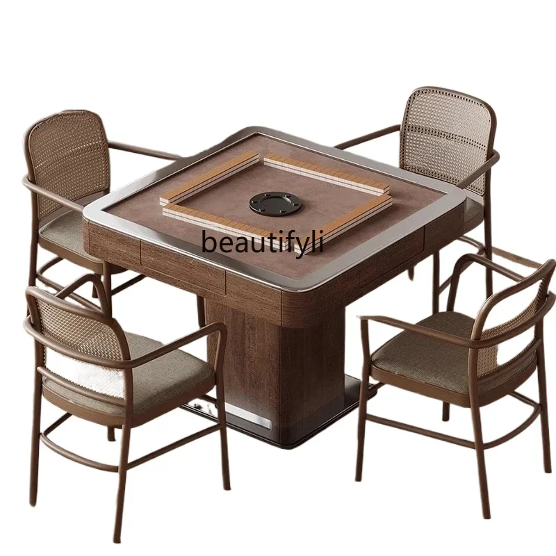 Solid mahjong table mute new Chinese mahjong machine automatic household dining table integrated multi-function