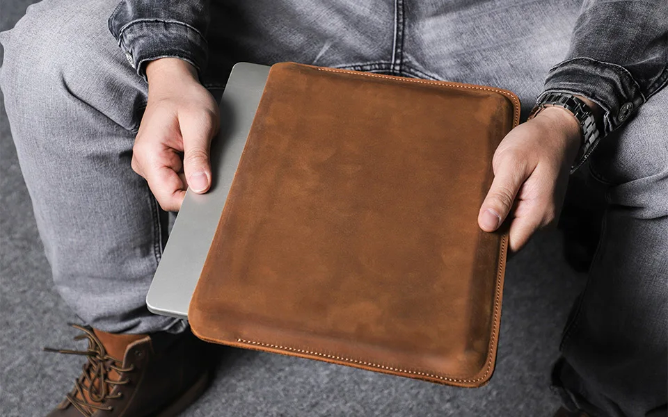 KONTAKTE FAMILIE Echtleder-Laptop-Hülle für MacBook Pro Air 13 14 16 M4 M3 M2 Cover HP DELL XPS 13 Computertasche Herren – Detail 2
