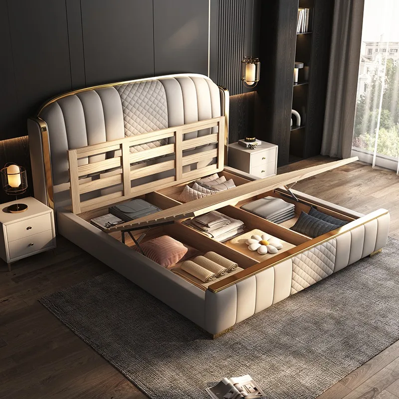 クイーンサイズのナイトスタンドベッド北欧ユニークなスリーピングフレームベッドファンシーミニマリストレットマトリモニアーレ寝室家具アクセサリー