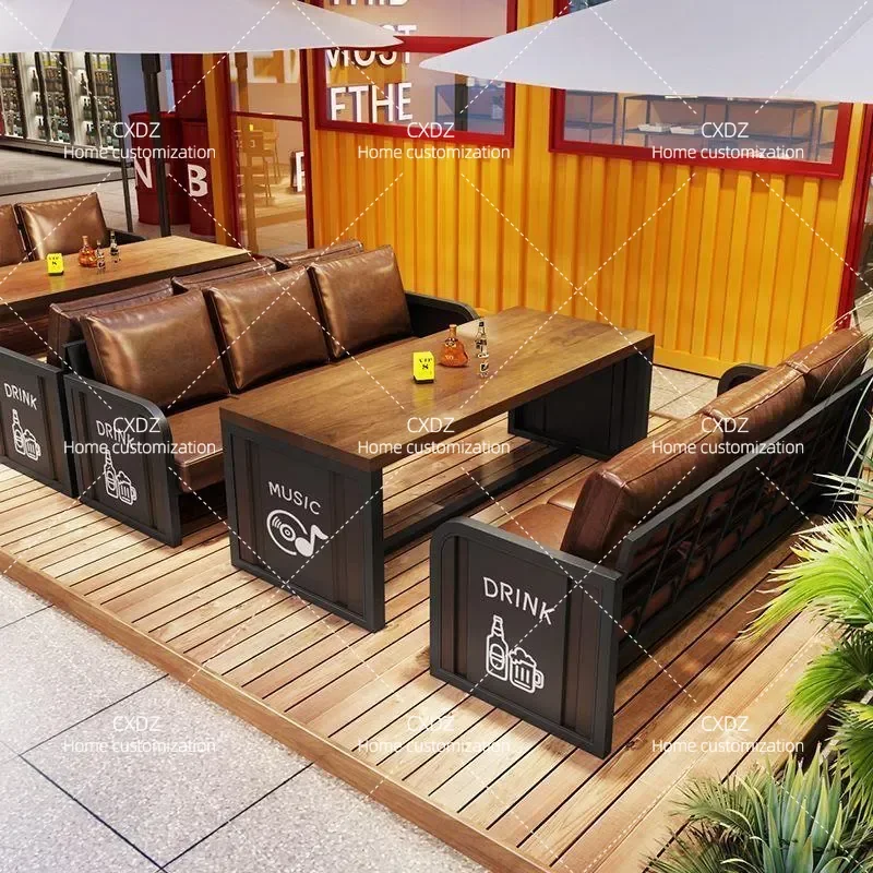 Retro Industrial Clear Bar Sofa Wrought Iron Container Style Tables and Chairs for Teahouse Restaurant Tavern Booth