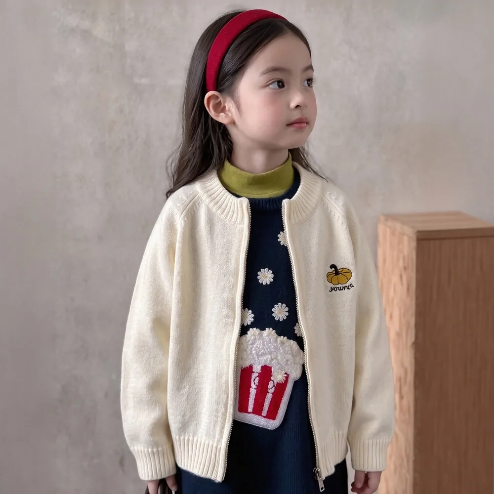 Girls Knit Cardigan 2026 New Autumn, Pink Sweater Coat Casual Long Sleeve Tops For Big & Middle Kids Girls