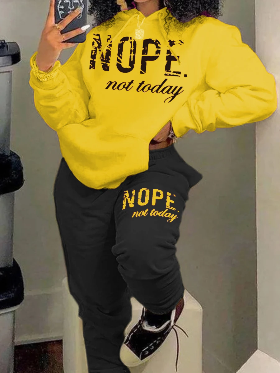 LW Plus Size Two-pices set Fleece Nope Not Today Letter Print Tracksuit Set Women Casual Warm Suits Winter Hoodies Sweatpants