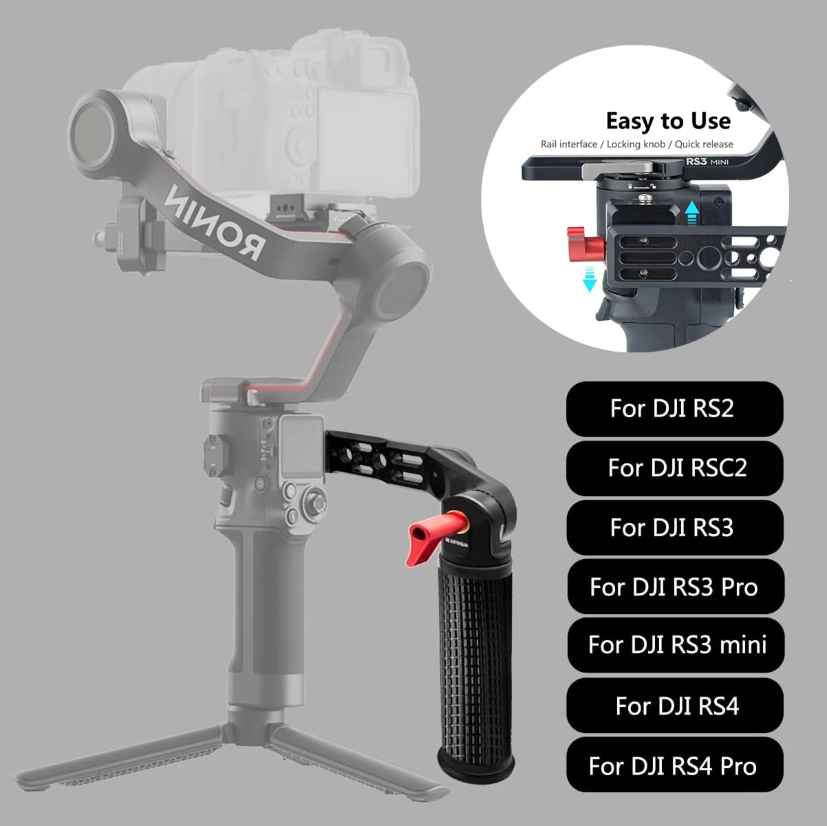 Lightweight Aluminum Alloy Sling Handgrip Handle for DJI RS4/4Pro/4Mini RS3/3Pro/3Mini RS2/C2 Stabilizer for Low Angle Shooting