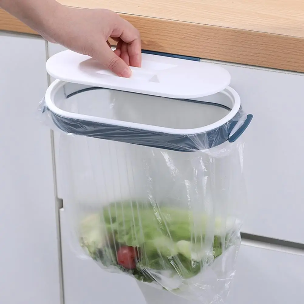 No-screw Garbage Rack Odor-control Garbage Rack with Secure Bag Holder Easy Installation Lid for Cabinet Edge Keep Space Clean