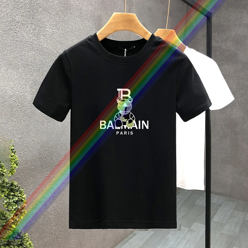 Camiseta con estampado de oso de París Y2k de marca de lujo de alta calidad, ropa Harajuku 100% de algodón para hombre, camisetas de manga corta con cuello redondo
