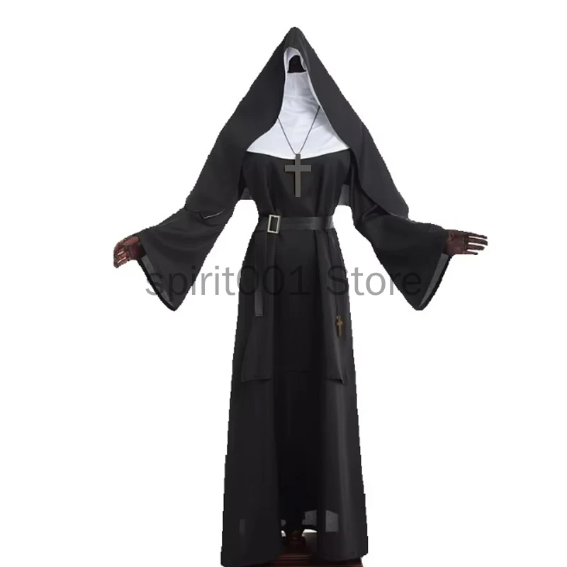 Halloween Nun Cosplay CostumeTraditional Adult Valak Black Religious Robe Suit Halloween Party Demon Nun Performance Clothes