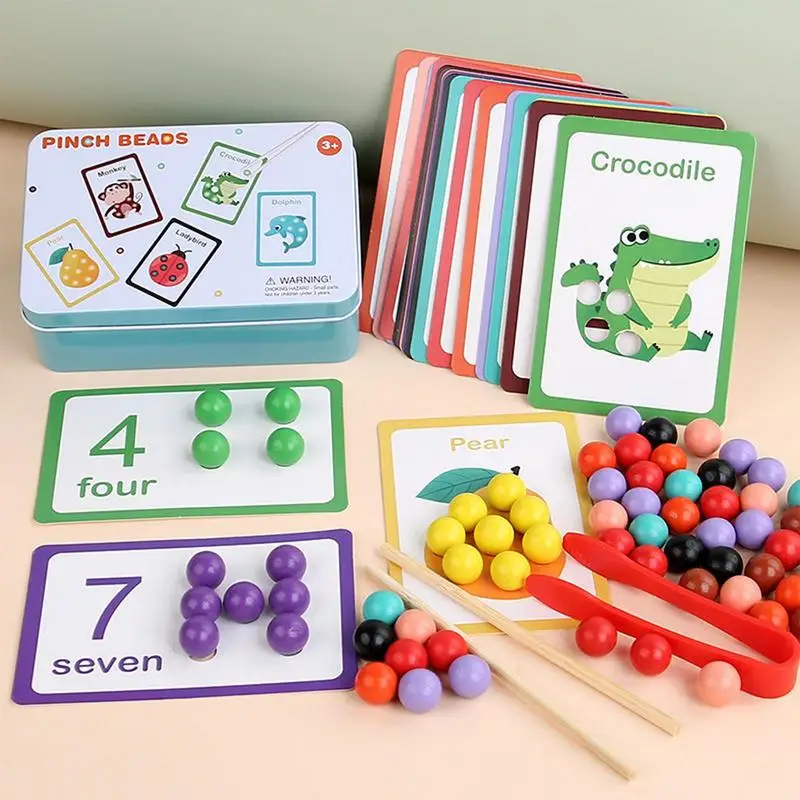 Jeu de perles numéro Leone nitive, jeu de perles en bois pour document assressentiavec des cartes, jouets à clip de perles fuchsia, aides à la motricité fine