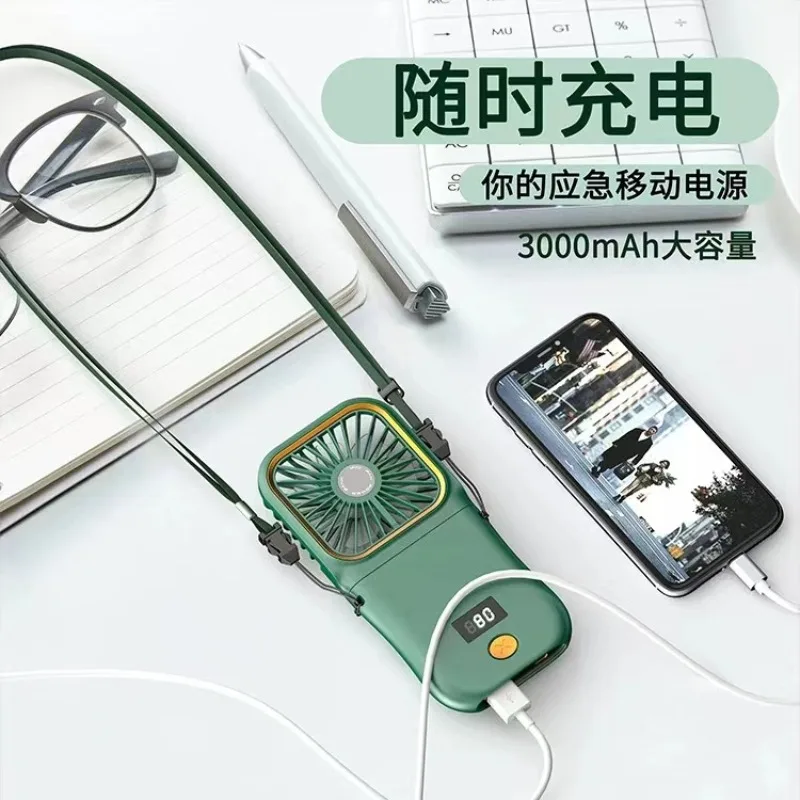 Neck Fan USB Charging Digital Display Folding Portable Outdoor Bracket Handheld Desktop with Small Fan