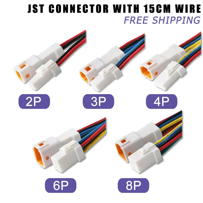 5/20/100 Sets Jst Type Automobile Waterproof Connector Male&Female Butt Joint Harness Plug With 15CM Wire JST02R/02T-JWPF-VSLE