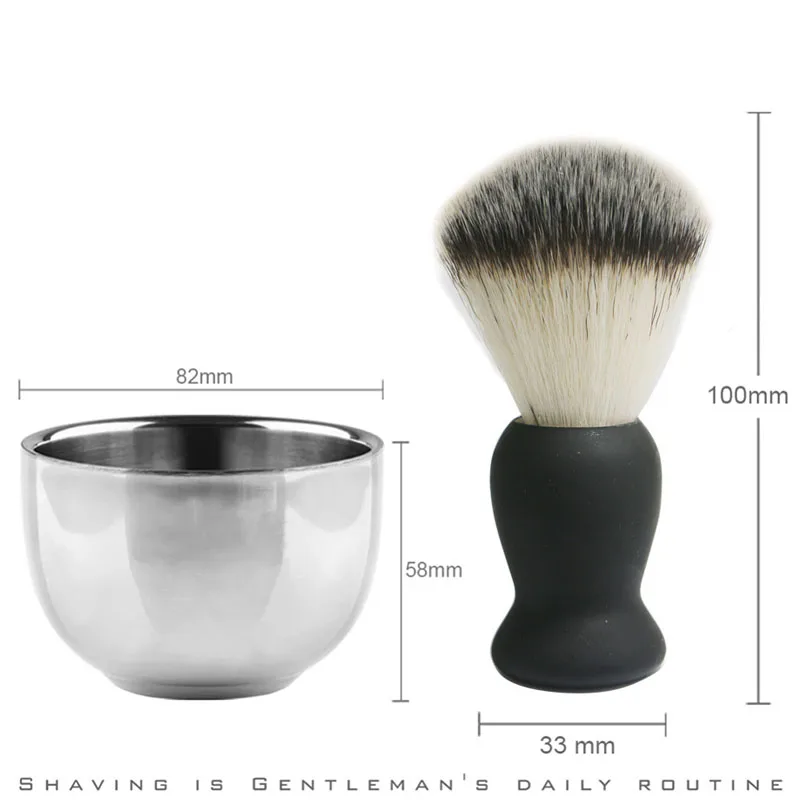 Barbertop Professional Men Beard Shaving Brush Set Stainless Steel Bowl Stand Mustache Facial Cleaning Tool