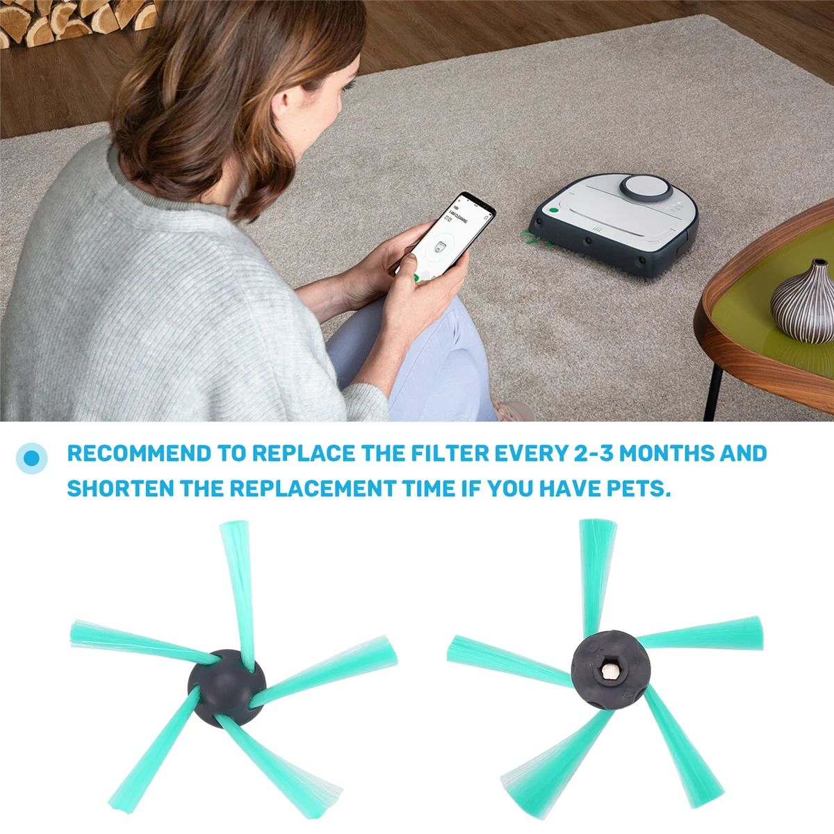 مجموعة إكسسوارات ساخنة لروبوتات المكنسة الكهربائية Vorwerk Kobold VR200 & VR300 - 3 مرشحات HEPA و2X فرش جانبية