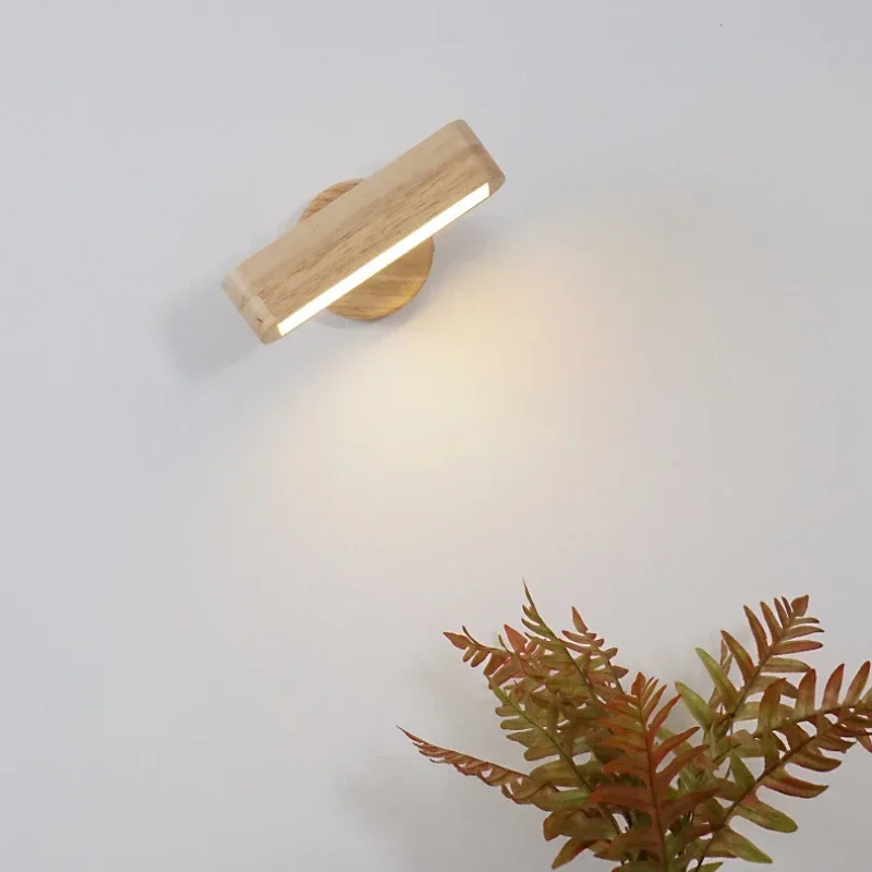 

Modern Nordic Wood Wall Lamp 360 Rotate Wall Sconce Bedroom Lamp Home Decoration Cordless Wall Mount LED Lights Light Fixture