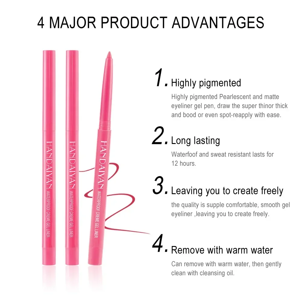 Korean Matte Eyeliner Gel Pencil Easy To Wear Colorful White Yellow Blue Eye Liner Pen Cream Women Eye Makeup Cosmetics 20 Color