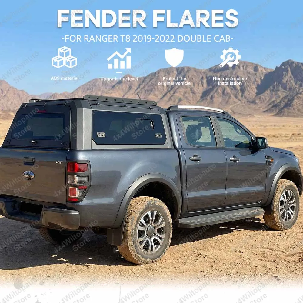 For Ford Ranger T8 2019-2022 Fender Flares Wildtrak 30mm Wheel Arch Extensions With Sensor Hole ABS Matte Black
