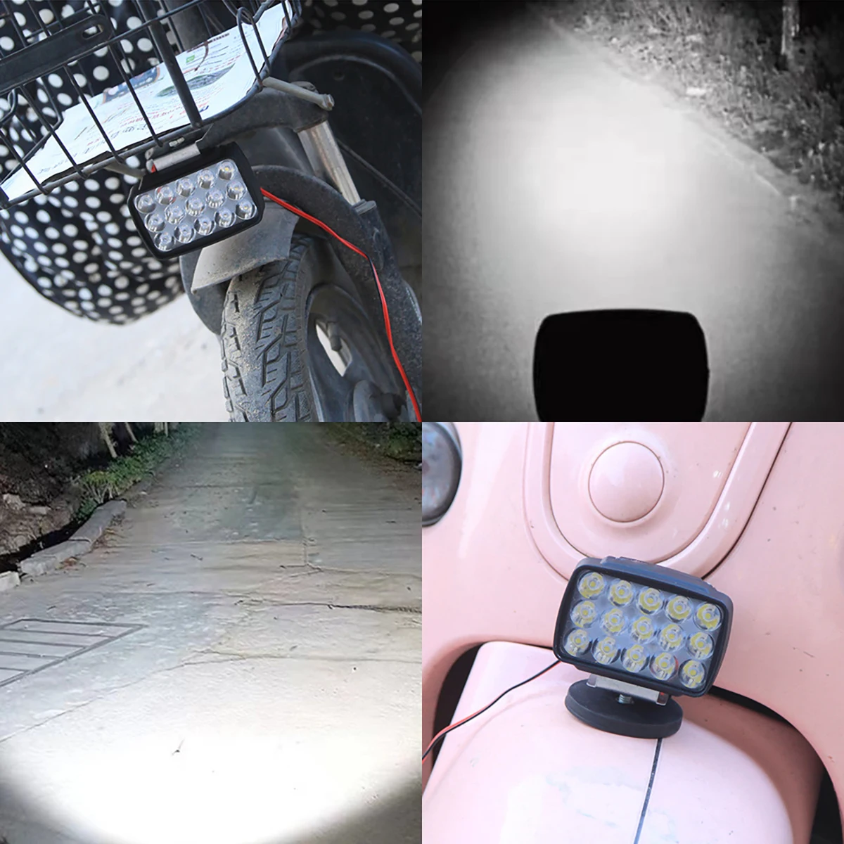2Pcs 18 LED Motorcycle Scooters Spot Headlight High Bright Spot Light Brightness Auxiliary Spotlights Scooters Work Light Switch