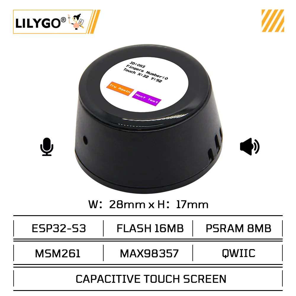 lilygo-t-circle-s3-aiスマートモジュール-esp32-s3-075インチlcdとマイク搭載