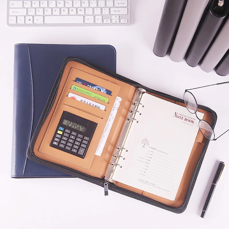 Imagem -03 - Binder Espiral Notepad com Calculadora Padfolio Diário Notebook Business Manager Zipper Bolsa Manual Agenda Planner Business Manager