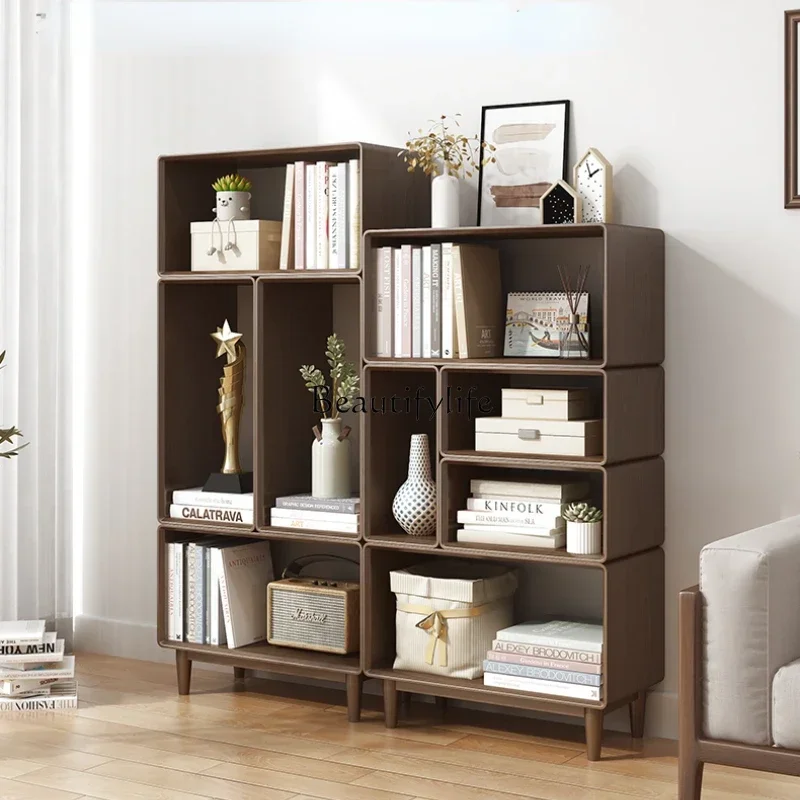 

*Simple solid wood bookcase free combination lattice storage wall floor storage cabinet