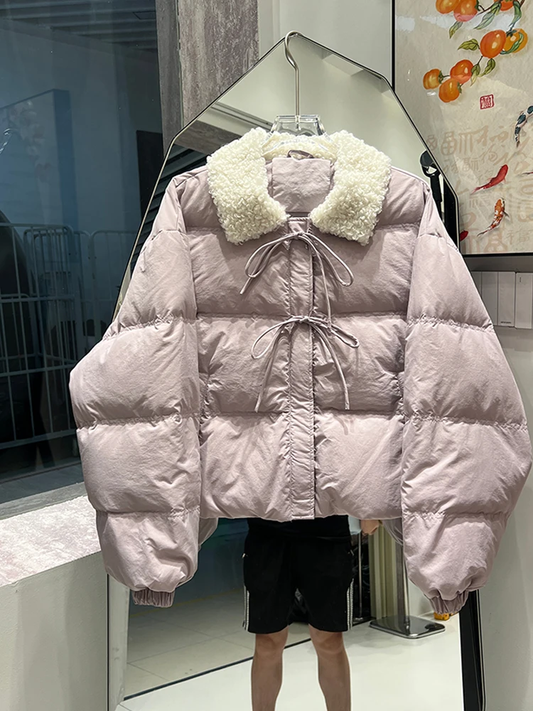 Koreanische Version Lammhaar Kragen Mode Kurze Daunenjacke Frauen 2025, Winter Neue Elegante Pendeln Alter Reduzierung Mantel