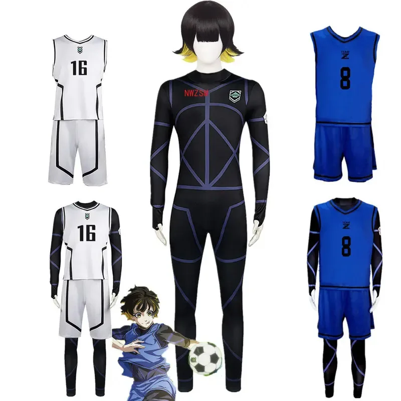 Disfraz de Anime Blue Lock Bachira Meguru, Jersey blanco, mono de fútbol, ropa de Carnaval de Halloween