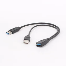 1 unidad USB 3,0 negro hembra a USB Dual macho con Cable de extensión Y de datos de potencia Extra para disco duro móvil de 2,5