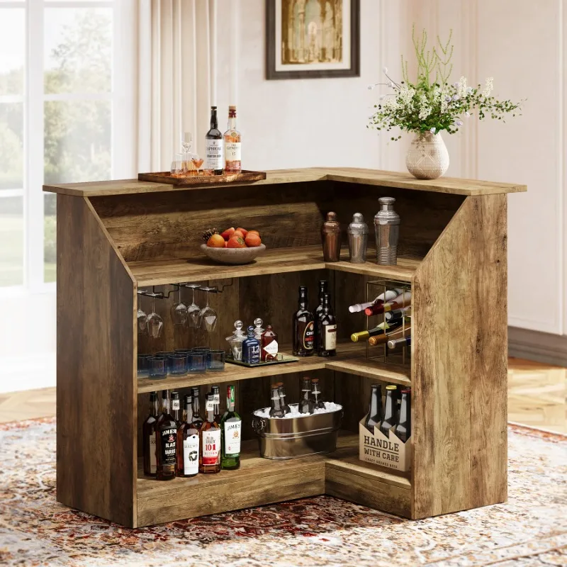 

L-shaped bar counter table corner display cabinet, 4-story wine cabinet, wine glass storage unit
