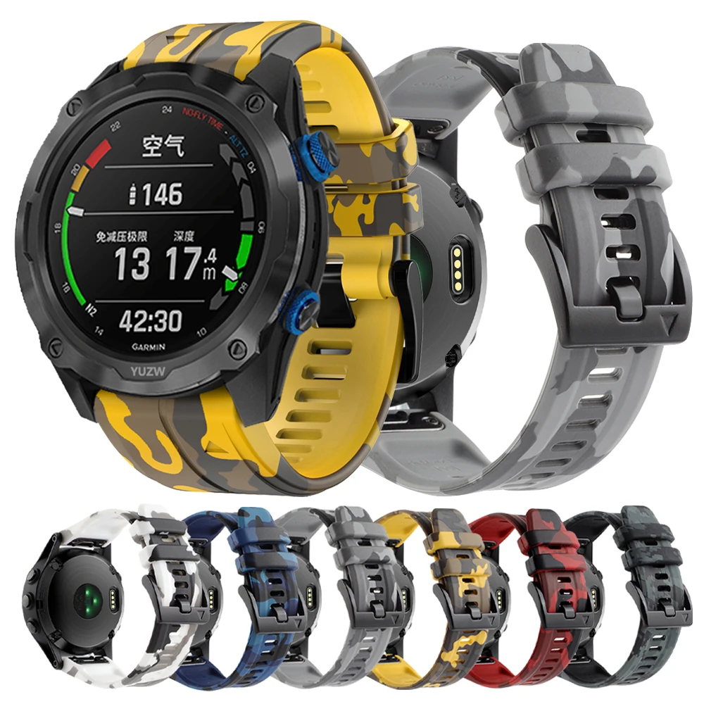 Camouflage Soft Silicone Strap For Garmin Enduro 2 Descent Mk2/Mk2i/Mk1/Epix Gen 2 Pro G1 Band QuickFit 22 26mm Sports Watchband