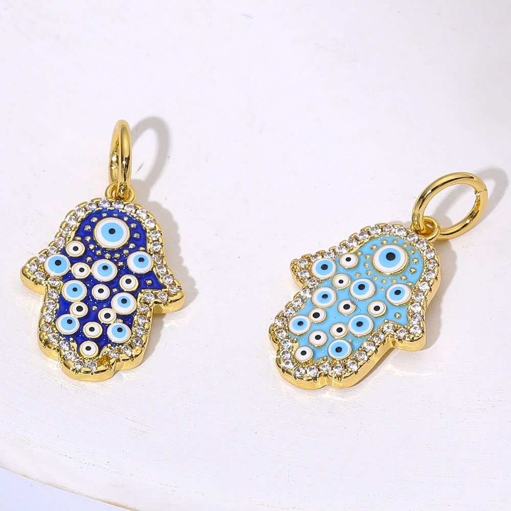 Juya Handwerk Bunte Emaille Anhänger Hausschuhe Hamsa Fatima Türkische Griechische Bösen blick Charms Für DIY Mode Schmuck Machen – Detail 24