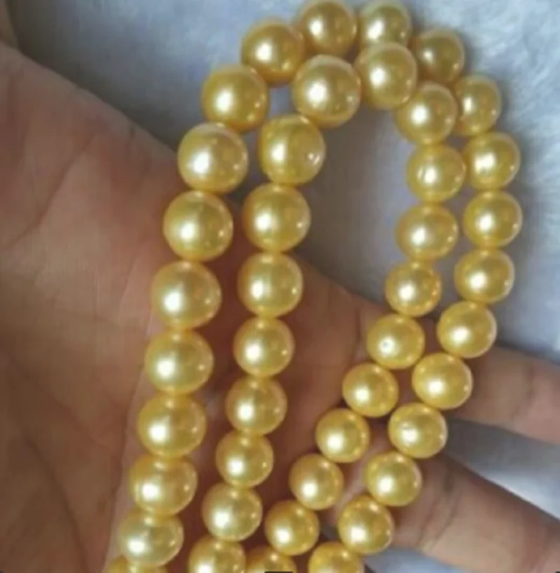 18in 20in 24in 35 inch AAAA 10-11mm natural round South   Sea gold pearl necklace 14K