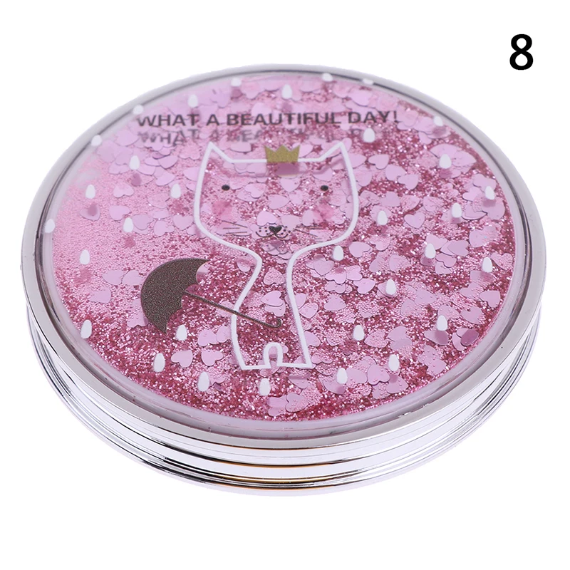 L49 Compacte Zak Draagbare Dubbelzijdige Opvouwbare Cosmetische Spiegel Mini Make-Up Spiegel Met Sprankelend Stromend Zand