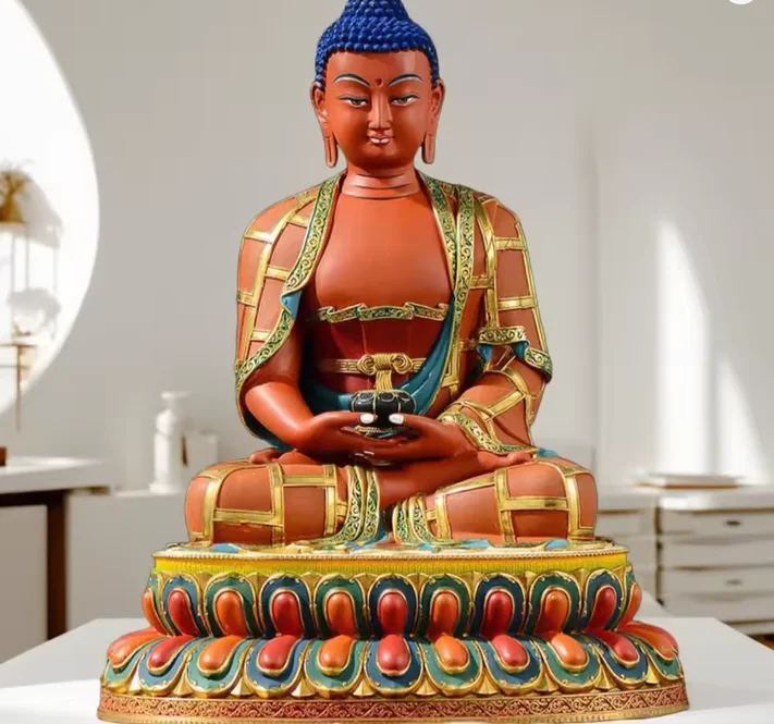 32cm Copper Painting Sakyamuni Amitabha Buddha statue Bhaisajyaguru Medicine Buddha sculpture