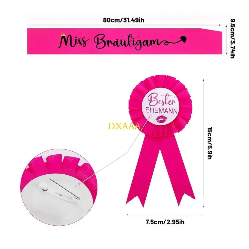 DXAA 4 ชิ้น Bachelor Party เครื่องแต่งกายอุปกรณ์เสริมสำหรับชายสีชมพู Tutu กระโปรง Veils แถบคาดศีรษะ Sash Badge Stag Party