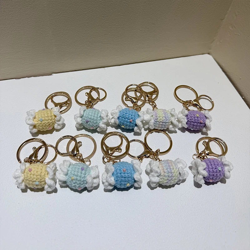 New Cute Candy Keychain Handmade Mini Knit Candy Pendant Crochet Bag Charm Backpack Hanging Creative Plush Toy Kids Gifts