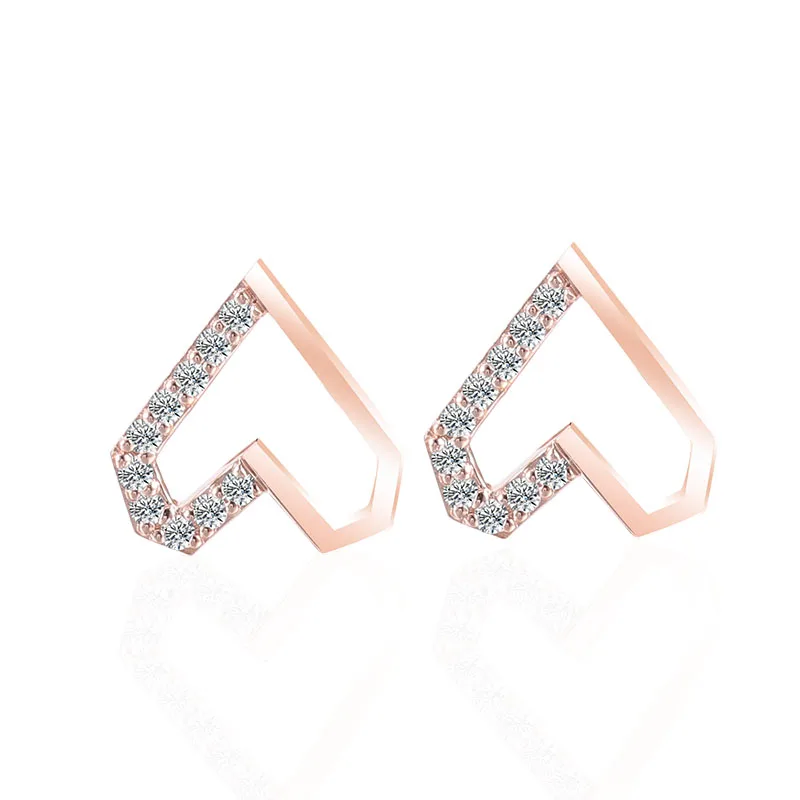 Provence 18K Rose Gold Half Pave Heart Contour Earrings With Round Moissanites For Lady's Jewelry Fashion Stud Earrings