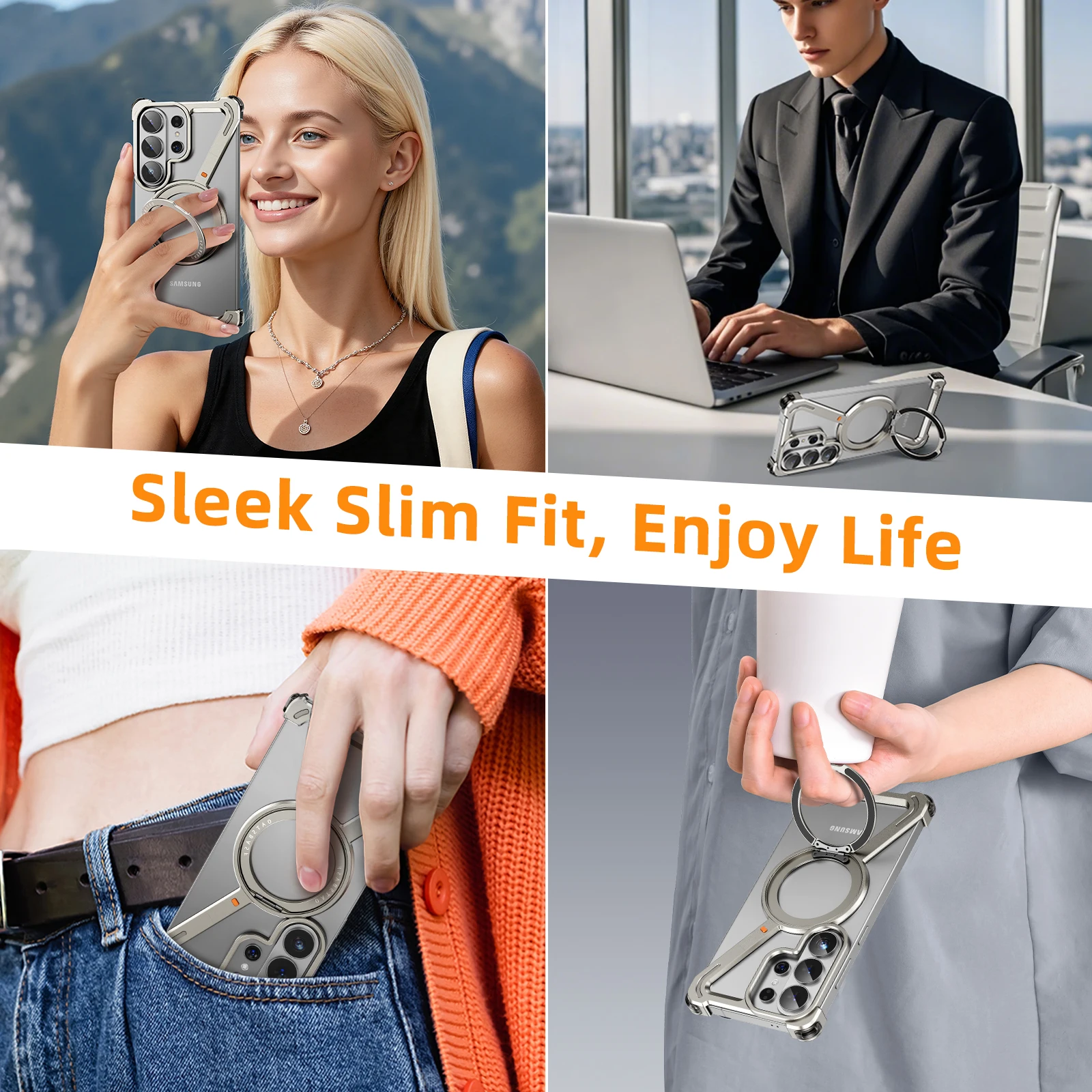 Eary for Samsung Galaxy S26 Ultra Phone Case Frameless Metal with Magnetic Stand 360°Rotating Shockproof Protective Bumper Cover