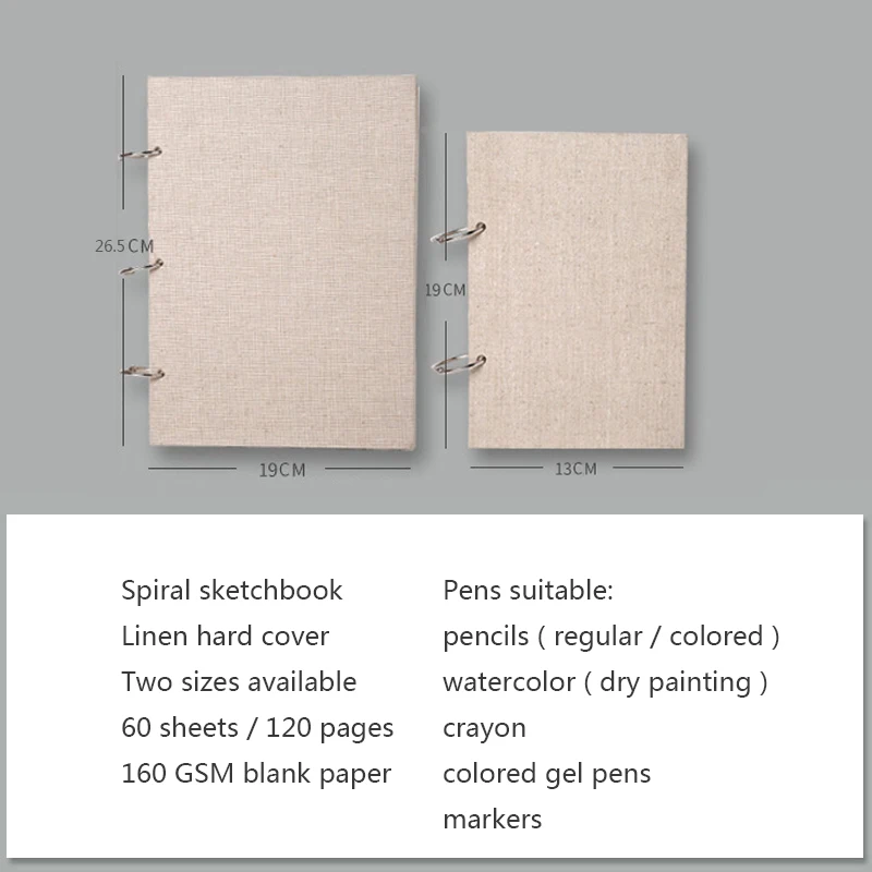 Retro Spiral Sketchbook Linen Hardcover 120 Pages 160GSM Refillable Notebook for Art Drwaing Stationery School Supplies view 6