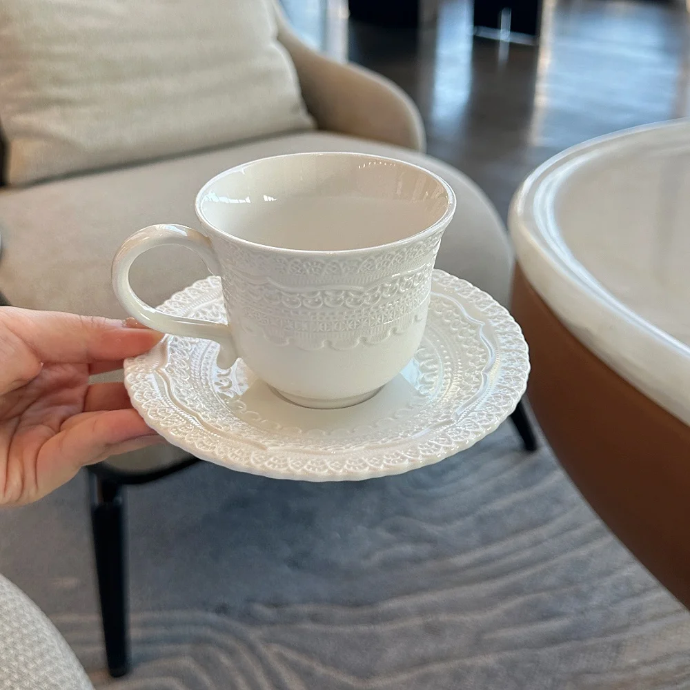 

Flower And Alice Emed Heavyweight Lace Cerc Coffee Cup And Saucer European Sle Single Piece Dining Utensils