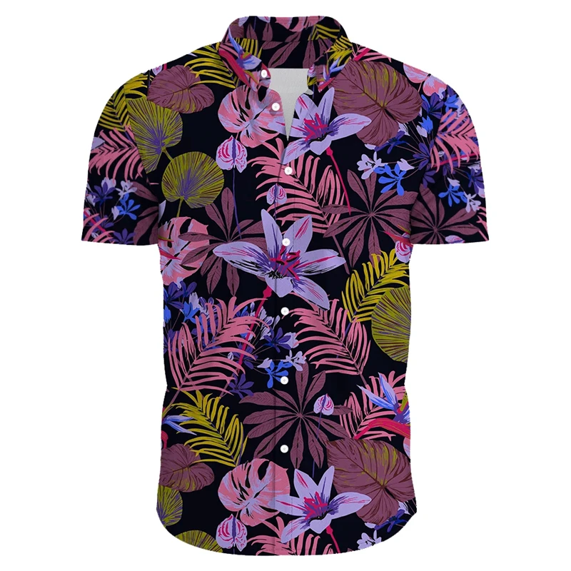 Flowers 3d Print Summer Beach Shirt Men Floral Fashion Hawaiian Casual Short Sleeve Single-Breasted Imported Clothing Tops Tees