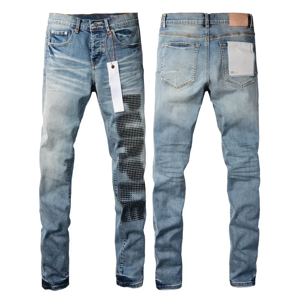 

Top quality Purples jeans Men brands with High street blue print letters Fashion Repair Low Rise Skinny Denim pants 28-40 size